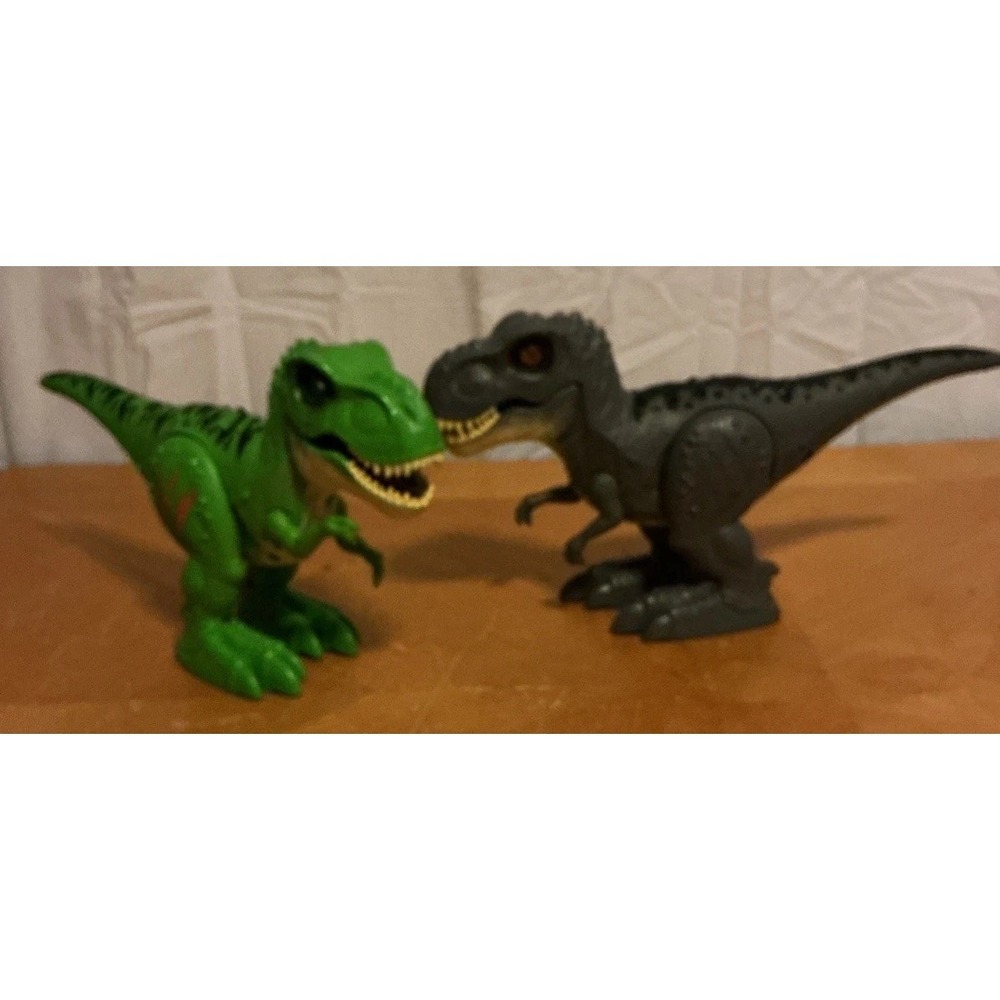 2 ZURU Robo Alive T-Rex Gray Green Dinosaur Robotic Walking Roaring Working 7"T